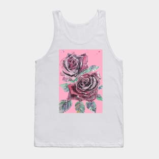 Red Rose Watercolor Painting on Pink Tank Top